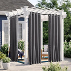 NICETOWN 2 Panels Weighted Outdoor Curtains for Patio Waterproof & Windproof, Grommet & Back Tab on Top & Bottom Privacy Light & Sound Block for Pergola with Bonus Rope for Fixed, Grey, W46 x L72