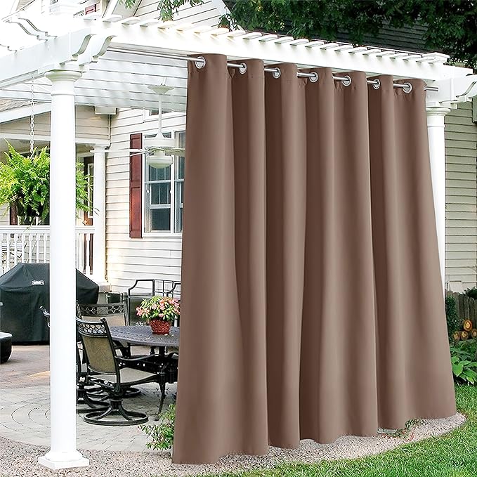 RYB HOME Extra Wide Outdoor Curtains for Patio Waterproof Heavy Duty Thermal Insulated in Summer Full Coverage Privacy for Gazebo, Cabana & Pergola, W100 x L108, Mocha, 1 Panel