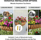30“ Window Box Railing Planter with Coco Liner Metal Wall-Mounted Coconut Liner Planter Basket English Horse Trough Planters for Outdoor Deck Balcony Porch Fence Patio Black (4 Pack)