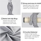 Y- STOP Hammock Chair Hanging Rope Swing, Max 500 Lbs, 2 Cushions Included, Large Macrame Hanging Chair with Pocket for Superior Comfort, with Hardware Kit (Light Grey)