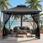 COBIZI Gazebo 10x10 Heavy Duty Gazebos with Improved Nettings Outdoor Gazebo Double Roof Patio Gazebos with Metal Steel Frame Outdoor Canopy for Patio, Deck, Backyard (Black)