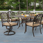 9-Piece Cast Aluminum Patio Furniture, Outdoor Dining Sets for 8 Include 87" Rectangular Patio Dining Table, 6 Stackable Chairs & 2 Swivel Chairs with Cushions & Umbrella Hole(Bronze)