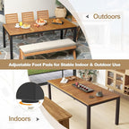 Tangkula 79" Acacia Wood Outdoor Dining Table for 8, Patio Table with Umbrella Hole, Metal Legs & Adjustable Foot Pads, Rectangular 8-Person Outside Table for Garden, Poolside & Backyard