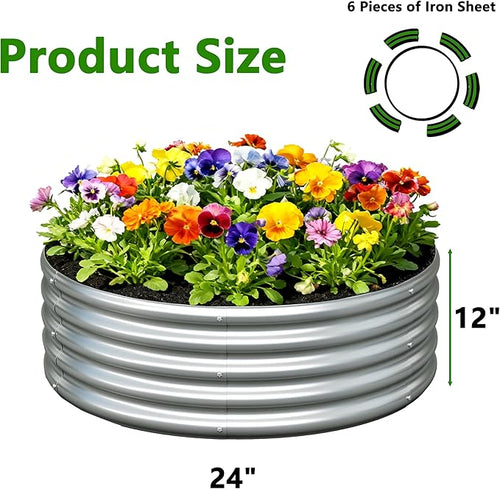 2PCS 3x3x1FT Galvanized Raised Garden Bed Kit,Vegetable Boxes-Round Metal Flower Box,Large Planter Raised Beds Outdoor Garden for Planting,Fruit,Herb-Silver