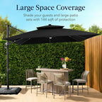 Best Choice Products 12x12ft LED Cantilever Patio Umbrella w/Base Included & 360° Rotation, Large Solar Offset Hanging Outdoor Sun Shade for Deck, Backyard Table w/Stand & Lights – Black