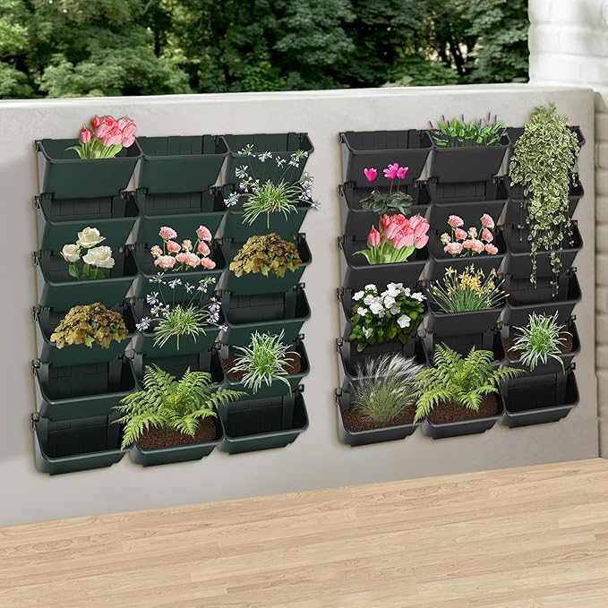 Hanging Vertical Wall Planter, 18 Pack Vertical Garden Planter, for Patio Outdoor Decor, Home Black Plastic Balcony Pot