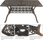 VINGLI 6-Person Outdoor Dining Table, Cast Aluminum Patio Dining Table with Umbrella Hole, Rectangle Patio Table Outdoor Furniture Garden Table (59" Lx35.4W x28.5 H)