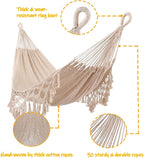 ZEAN Handwoven Hammock with Tassels by Thick Cotton Rope XL Two Person Hammock for Outside Patio Backyard Garden Beach 550LB Capacity