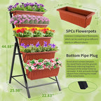 Homdox 3.74FT Vertical Garden Bed, 5 Tiers Raised Garden Planter, 23 * 26 * 45Inch Outdoor Stand with 4 Hooks for Vegetable Flower, Patio Yard, Brown