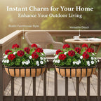 16“ Window Box Railing Planter with Coco Liner Metal Wall-Mounted Coconut Liner Planter Basket English Horse Trough Planters for Outdoor Deck Balcony Porch Fence Patio Black (2 Pack)