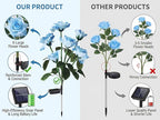 Solar Garden Rose Lights by FANCYPOP, 2 Pack Most Realistic 12 LED Flower Stake Lights, IP65 Waterproof 7 Color Changing Solar Decor for Walkway/Graveyard, Heartwarming Gifts for Grandma & Mom, Blue