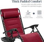 Best Choice Products Oversized Padded Zero Gravity Chair, Folding Outdoor Patio Recliner, XL Anti Gravity Lounger for Backyard w/Headrest, Cup Holder, Side Tray, Polyester Mesh - Burgundy