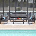 Outdoor Patio Furniture Set, 4 Pieces Metal Patio Furniture Set with Coffee Table, Modern Outdoor Patio Conversation Seating Set, Grey