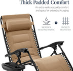 Best Choice Products Oversized Padded Zero Gravity Chair, Folding Outdoor Patio Recliner, XL Anti Gravity Lounger for Backyard w/Headrest, Cup Holder, Side Tray, Polyester Mesh - Beige