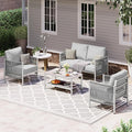 Aluminum Outdoor Patio Furniture Set with Dual-Layer Coffee Table, 4 Piece Modern Patio Conversation Sets with PE Rope, Outdoor Sectional Sofa with Thick Cushions for Balcony, Deck, Silver