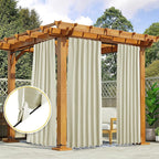 NICETOWN 2 Panels Outdoor Curtains Waterproof Pocket & Back Tab on Top & Bottom, Thermal Insulated Windproof Sun Blocking Outside Privacy Drapes for Patio with Fixed Rope, W52 x L84, Beige