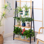 COPREE Bamboo 2-tier Hanging Plant Stand Planter Shelves Flower Pot Organizer Rack Multiple Flower Pot Display Holder Shelf Indoor Outdoor Heavy Duty Planter Shelving Unit