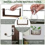 Terrarium Wall Hanging Propagation Station, 3 Glass Vases, Brown Wood Frame