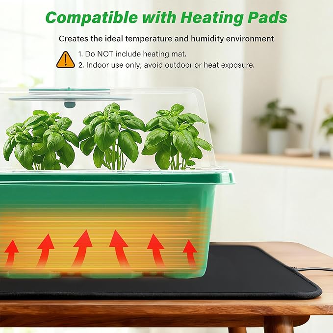 Bonviee 5-Pack Seed Starter Trays, Seed Starter Kit with Adjustable Humidity Dome and Base Indoor Greenhouse Mini Propagator for Seeds Growing Starting (12 Cells Per Tray, Green)