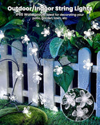 Brightown 60 LED Solar Flower String Lights Outdoor Waterproof Fairy Lights for Garden Yard Fence Patio Christmas Tree Wedding Party Decor, Pure White