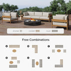 Acanva Modern Outdoor Patio Furniture Set, All-Weather Aluminium Conversation Sectional Sofa with Thick Cushions for Backyard, Garden, Porch, Armchair, Beige