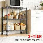 Xcity Storage Shelves, 3 Tier Heavy Duty Metal Shelving Unit with Wheels, 1050 LBS Capacity Adjustable Steel Wire Shelf Organizer for Pantry, Kitchen, Garage, 14" D x 24" W x 30" H, Black