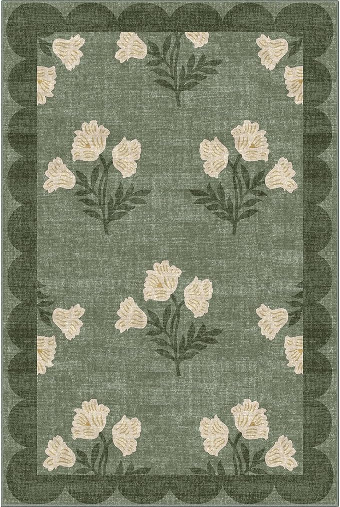 Outdoor Rugs Floral Door Mat in Sage Green, 2 x 3 Feet, Non-Slip