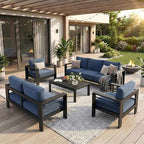 Solaste Aluminum Outdoor Patio Furniture Set, 7 Seats Patio Sectional Sofa with 5" Thick Cushion, Outdoor Patio Set with Coffee Table for Porch, Backyard, Deck, Yard, Blue