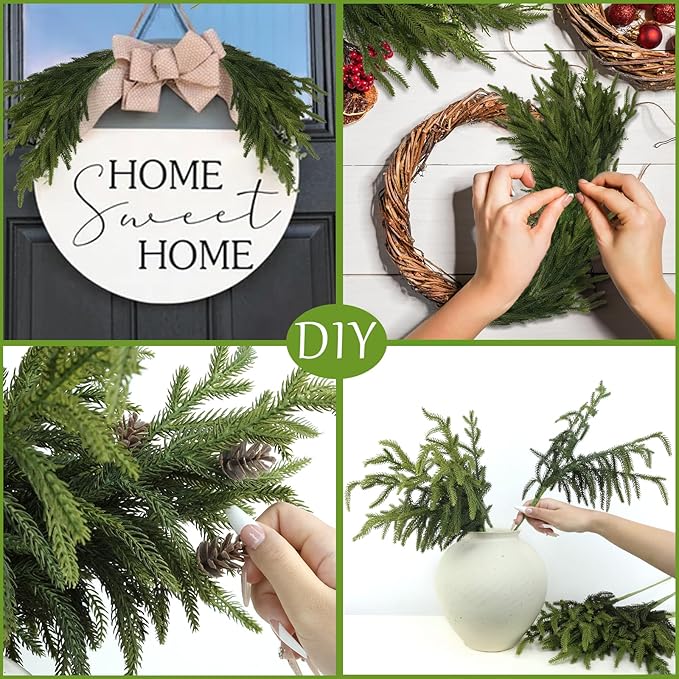Artificial Pine Branches 30 Pack, 18 Inch Green Polyethylene Stems