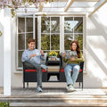 Conversation Set Patio Loveseat with Built-in Coffee Table, Red PE Rattan