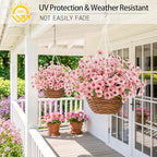 MACTING 12 Bundles Artificial Flowers for Outdoors Fake Flowers UV Resistant Faux Plastic Plants No Fade for Hanging Planters Window Patio Porch Garden Home Indoor Outdoor Spring Decorations,Pink