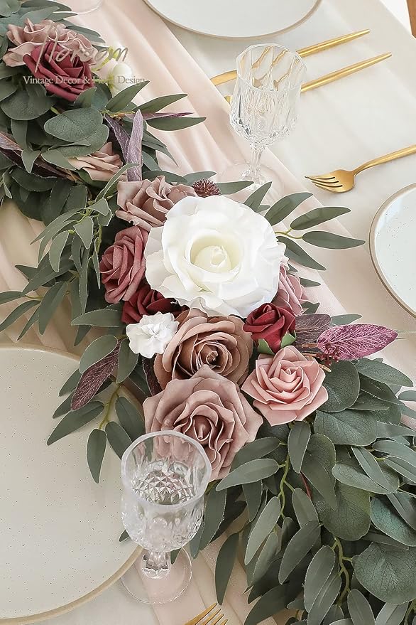 Artificial Flowers Garland, 6ft Eucalyptus Willow Vine in Dusty Rose