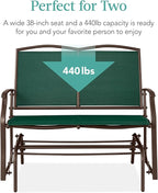 Best Choice Products 2-Person Outdoor Patio Swing Glider Steel Bench Loveseat Rocker for Deck, Porch w/Textilene Fabric, Steel Frame - Forest Green/Brown