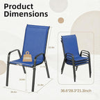 MAMIZO Patio Dining Chairs, Stackable All Weather Teslin Chair, Heavy Duty Outdoor Breathable Chairs Set, w/Armrests, Upgraded Chair FeetW/Strenthened Iron Spacers, 330 LBS (4, Navy Blue)