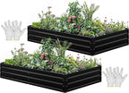 YITAHOME 96x48x12 in 2pcs Galvanized Raised Garden Bed Kit, Large Metal Planter Box with Gloves, Safety Rubber & Support Rod, Outdoor Flower Bed for Plants Vegetables, Black