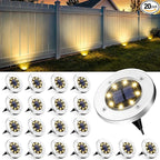 GIGALUMI Solar Ground Lights - No-Drill Fence Lighting Solution, Waterproof Perimeter Lights Compatible with Wood, Metal & Concrete Fences (20 Pack Warm White)