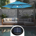 Best Choice Products 10ft Solar LED Offset Cantilever Hanging Market Patio Umbrella, Smooth 360° Rotation, 8 Sturdy Ribs, Easy Adjustment - Sky Blue