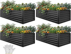 YITAHOME 8x4x2 ft 4pcs Galvanized Raised Garden Bed Kit, Large Metal Planter Box with Gloves, Safety Rubber & Support Rod, Outdoor Flower Bed for Plants Vegetables, Black
