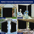 PureFit Outdoor Curtains for Patio Waterproof Weatherproof, UV Resistant Outside Curtains for Gazebo, Front Porch, Pergola, Sun Blocking Privacy Curtain, 150W x 95L inch, 1 Panel, Black