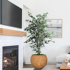 10 H x 14" Dia (10" Pot Opening) Round Fiberstone Planter with Drainage Hole, White, Indoor/Outdoor Large Plant Pot for Home Patio Garden, Ideal for Large Plants-Camel