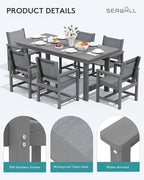SERWALL Patio Dining Sets for 6, Outdoor HDPE Dining Set with Umbrella Hole Cut-Out Table and 6 Woven Chairs, Gray