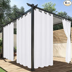 HolidayIdeas White Outdoor Curtains for Patio Waterproof, 4 Panels - 54 x 95 Inch - Privacy Protection & Light Filtering Curtains Grommet Outside Curtains for Porch, Gazebo, Pergola, Backyard