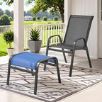 ONBRILL Outdoor Ottoman Set of 2, All Weather Outdoor Foot Stool with Supportive Textliene and Metal Frame, Stackable Oversized Outdoor Foot Rest for Furniture Patio Garden Pool, Blue