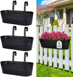 OGIMA Railing Planter Box, 3 Pack 16" Large Hanging Planters for Outdoor Plants with Adjustable Wide Hooks for 2.7'' Railings, Balcony Planters Railing Hanging for Deck, Fence & Patio Decor