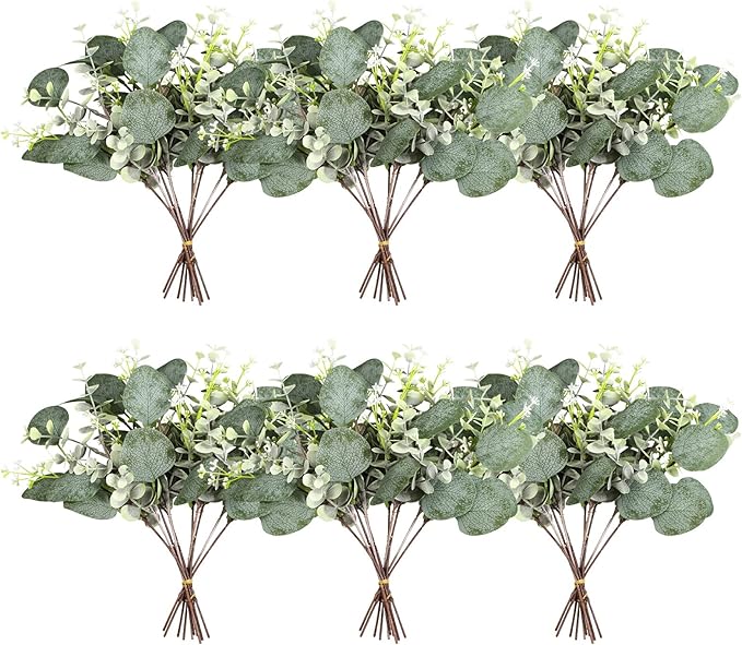 Artificial Eucalyptus Greenery Stems, 40 Pack, Silver Dollar Style, Green