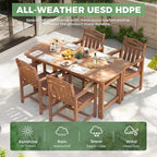 5-Piece Outdoor Dining Furniture Set with Chairs, All-Weather HDPE Patio Table and 4 Chairs, Umbrella Hole, for Garden Backyard or Deck - Teak