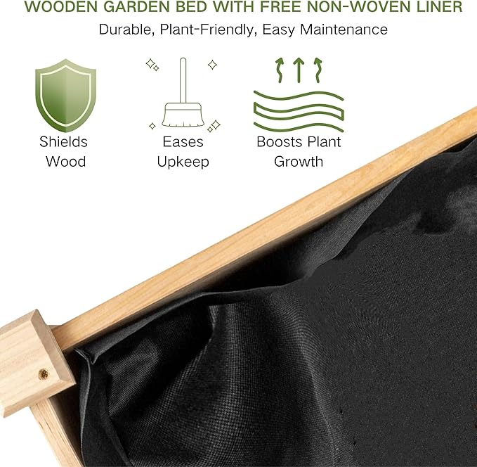 3-Tier Raised Garden Bed with Fabric Liner, Wood Elevated Planter Box with Dovetail Joint Design, 3 Dividable Bed Kit for Vegetables/Herbs/Flowers, Outdoor Gardening for Patio, Lawn, Balcony