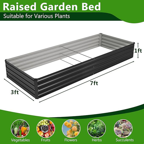 2PCS 7x3x1ft Galvanized Raised Garden Bed Kit,Metal Planter Box for Vegetables,Flowers,Herbs Durable Rust-Resistant Patio Gardening Beds,Black