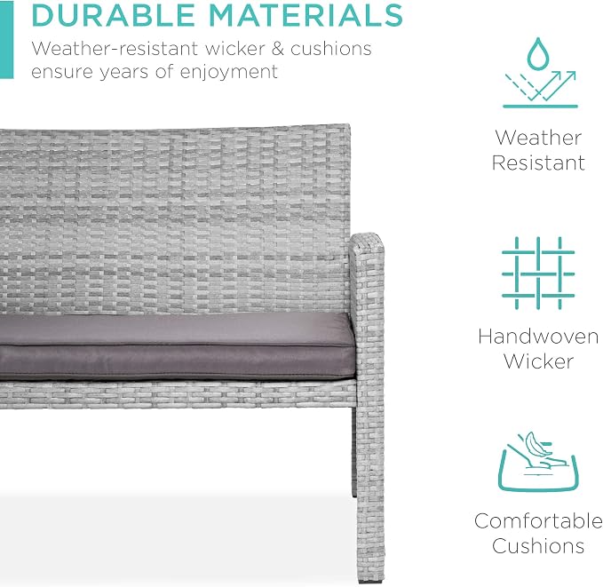 Conversation Set, 4-Piece Outdoor Wicker Patio Set with Coffee Table, Gray