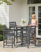SERWALL 5 Pieces Outdoor Patio Bar Set, Tall Adirondack Bar Chair and Table Set, Gray